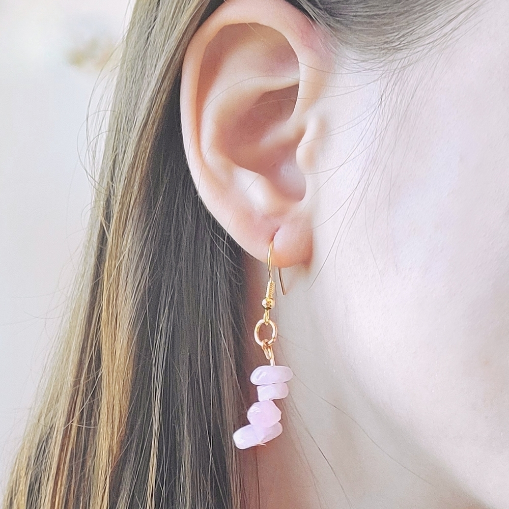 2 for $18❤️‍🔥Natural Stone Pink Dangly Earrings Marble Effect Gold Boho Crystal